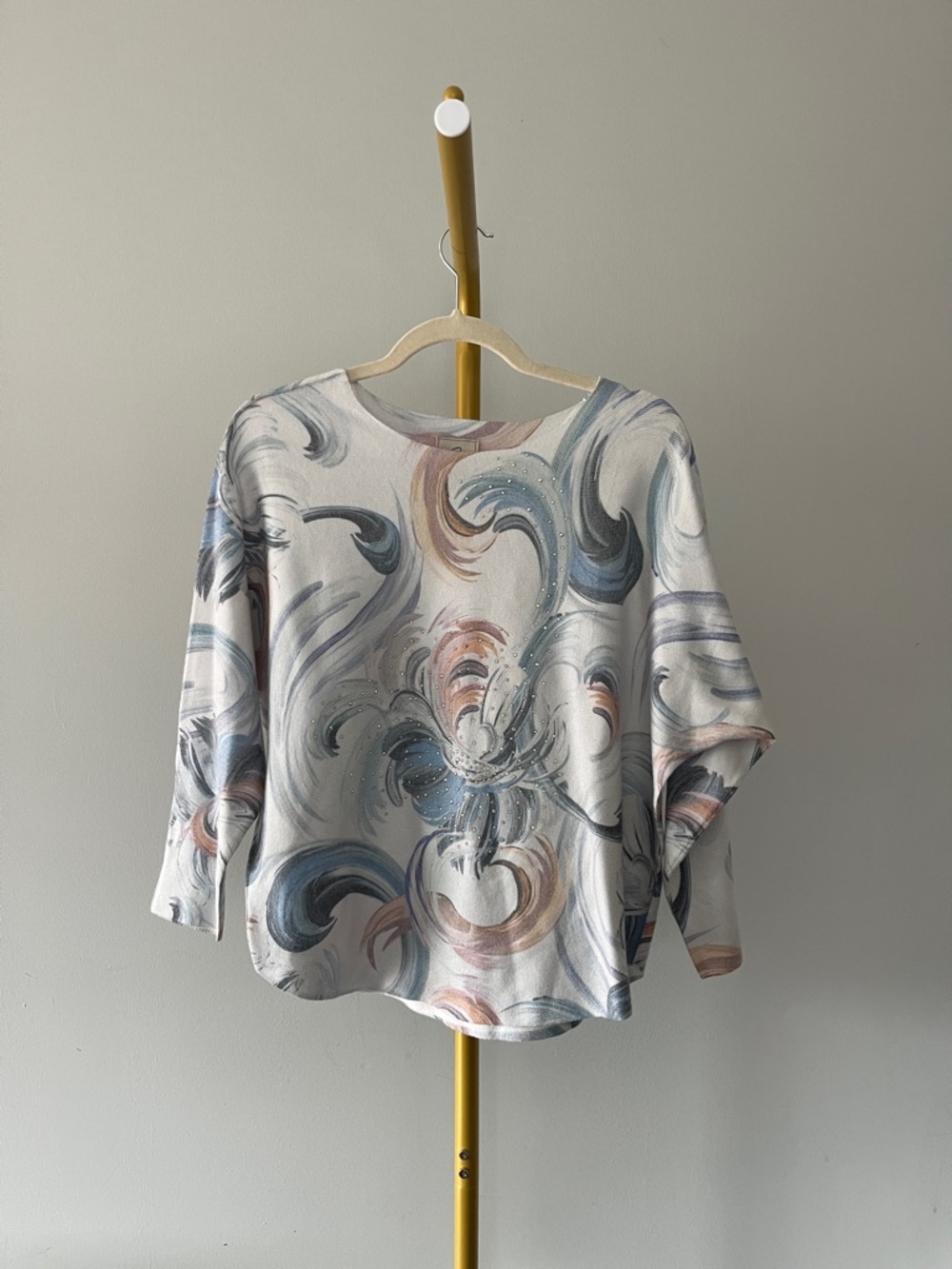 Sioni Multicolor Abstract Beaded Dolman Sleeve Tunic Blouse Size L